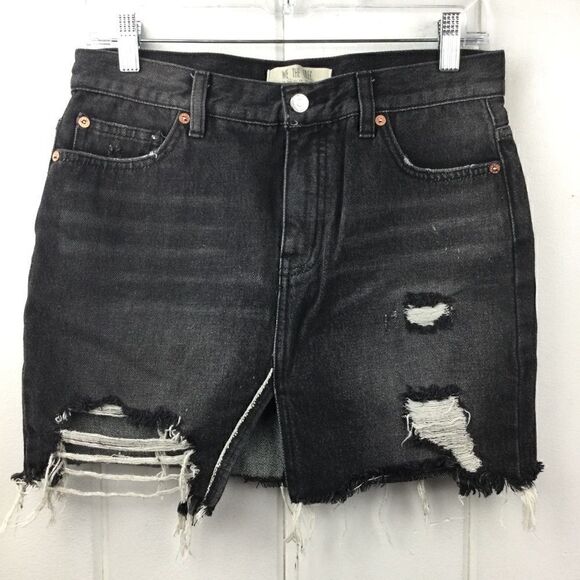 Free People Pants - Free People (We the Free) Black‎ Distressed Denim Mini Skirt, Size 26